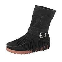 Algopix Similar Product 5 - Womens Boots Vintage Casual Flat Fringe