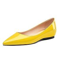 Algopix Similar Product 12 - AMBELIGHT Yellow Patent Comfy Flats for