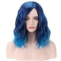 Algopix Similar Product 17 - BERON Blue Wig Short Curly Wig Mix Blue