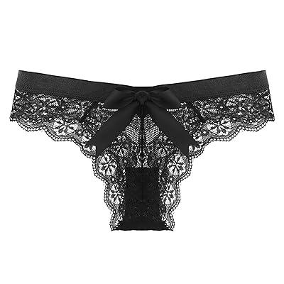 Women Sexy Lace String Panties Plus Size Black Hollow Bow Cute