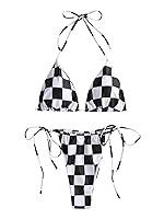 Algopix Similar Product 2 - ZAFUL Plaid Checkerboard Halter Bikini