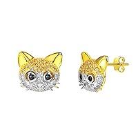 Algopix Similar Product 8 - Crystal Cat Earrings 18K Gold Plated