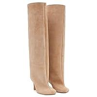 Algopix Similar Product 13 - Molozoey Beige Suede Knee High Boots