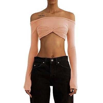 Best Deal for Women Off Shoulder Shirt Long Sleeve Crop Tops Y2K Tight