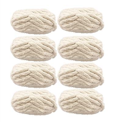 White Fluffy Chenille Yarn,100% Polyester,Vegan Chunky Yarn,Jumbo Yarn DIY Knit Chenille Yarn for Pet Mat/Hat/Throw Unique Mother Day Gift,250g