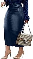 Algopix Similar Product 3 - Dark Blue Midi Jean Skirts for Women