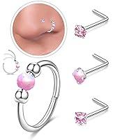 Algopix Similar Product 6 - Pink Opal Nose Rings Hoop and LShaped