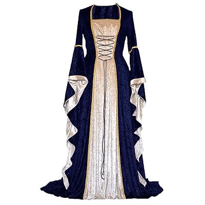 Samickarr Victorian Dress Renaissance Costume For Women Irish Dress Medieval Dress Vintage Ball Gown Witch Costumes Victorian Faire Costumes Flare Sleeve Princess Halloween Cosplay