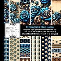 Algopix Similar Product 9 - Steampunk Blue Roses Scrapbook Paper