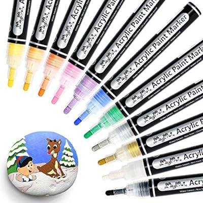 Glitter Paint Pens for Rock Painting, Stone, Ceramic, Glass, Wood, Fabric,  Scrapbooking, DIY Craft Making, Art Supplies, Card Making, Coloring. Set of
