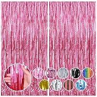 Algopix Similar Product 19 - RUBFAC 2 Pack Pink Foil Fringe Curtains