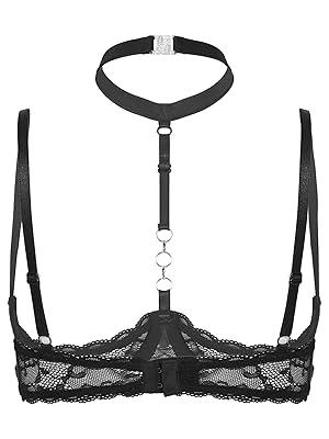 Womens Sheer Lace Lingerie Bare Exposed Breast Underwire Push Up Bra Tops
