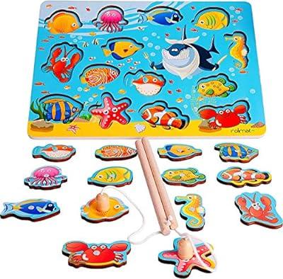 Best Deal for rolimate Magnetic Fishing Game Wooden Fishing Toy Best Gift