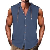 Algopix Similar Product 4 - Mens Linen Muscle Hooded Tank Tops