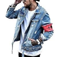 Algopix Similar Product 9 - iooho Mens Denim Jacket Ripped