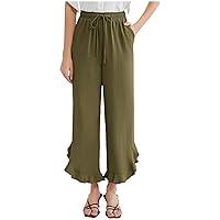 Algopix Similar Product 13 - Womens Ruffle Hem Linen Pants High