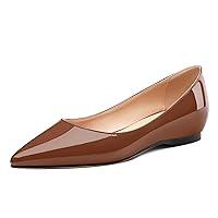 Algopix Similar Product 3 - AMBELIGHT Dark Brown Patent Comfy Flats