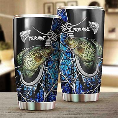 Best Deal for Personalized Crappie Fishing Fish Hook Teal Camo Tumbler