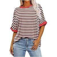 Algopix Similar Product 6 - Women Oversized Striped Short Sleeve