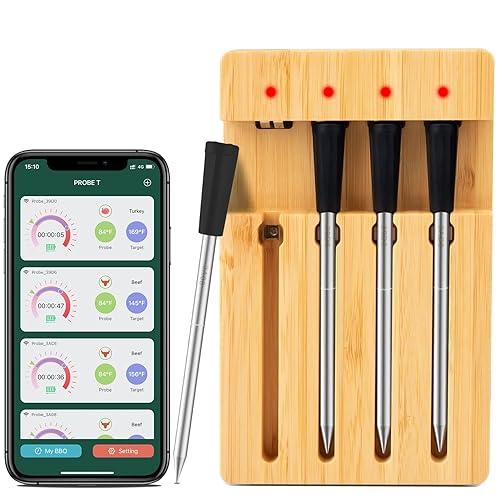 Wireless Meat Smart Thermometer w/ 4 Probes for BBQ Grilling