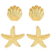 Algopix Similar Product 17 - Kubile 2 Pairs Starfish Shell Earrings