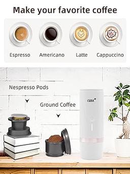 Portable Espresso Machine 9 Bar Pressure Rechargeable 2 in 1 Small Travel  Coffee Maker Compatible with Capsules Ground Coffee Perfect for Travel  Camping Hiking Office Kitchen Black 