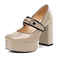 Algopix Similar Product 6 - MERRORI Nude Mary Jane Shoes for Women