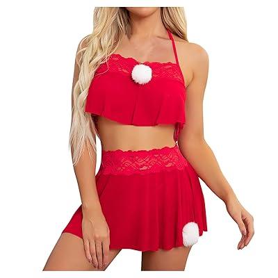RSLOVE Women's Sexy Santa Christmas Lingerie Set Babydoll Lace