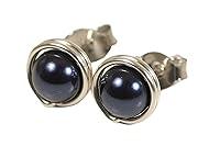 Algopix Similar Product 1 - Sterling Silver Navy Blue Pearl Stud