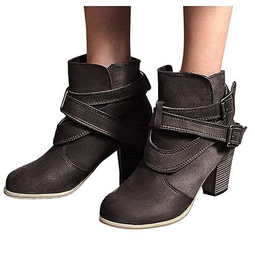 Ankle Boots for Women with Heel,Women's Wedges Ankle Booties Retro V Cutout  Comfy Short Boots Flock Leather Zip Closure Stacked Chunky Block Heels