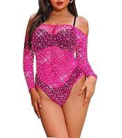 Algopix Similar Product 8 - LUCKELF Womens Black Fishnet Bodysuit