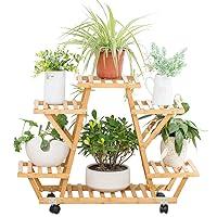 Algopix Similar Product 15 - Bamboo Rolling 6 Tier Plant Stand Rack