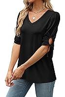 Algopix Similar Product 14 - Aokosor Black T Shirts for Women V Neck