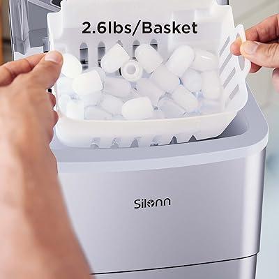 Silonn Ice Makers Countertop, 9 Cubes Ready in 6 Mins, 26lbs in 24Hrs,  Self-Cleaning Ice Machine with Ice Scoop and Basket, 2 Sizes of Bullet Ice,  Stainless Steel 