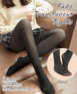 Women's Winter Tights Fleece Lined Pantyhose Opaque Warm Leggings Thicken  Fake Translucent Tights Elastic Control Top