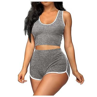 Workout Sets for Women 2 Piece Seamless Ribbed Crop Tops High