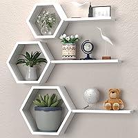 Algopix Similar Product 2 - Wooden Hexagon Floating Shelves Wall