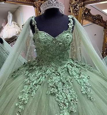 Emerald Green Quinceanera Dresses Ball Gown Puffy Beaded Sweet 16