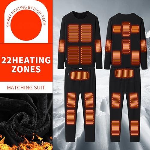 Men's Women Heated Underwear, USB Electric Heated Thermal Underwear Set  Washable Heating Clothes Shirt and Pants,Black(Women)-M