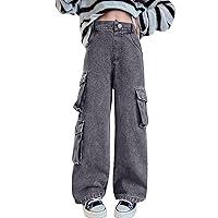 Algopix Similar Product 2 - Bolknokin Girls Baggy Cargo Jeans Y2K