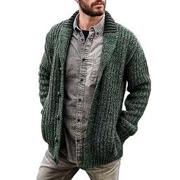 Mens Cable Knit Cardigan Sweater Shawl Collar Loose Fit Long