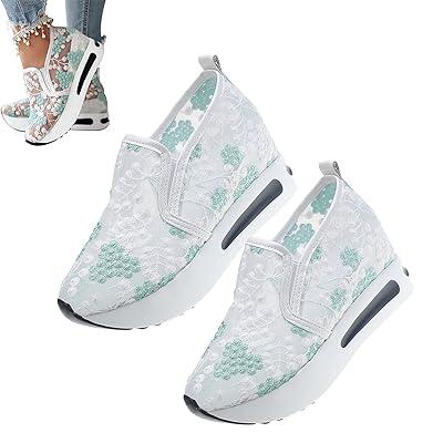 Floral Embroidery Breathable Sheer Mesh Sneakers,Lace Mesh Casual Shoes,  Platform Shoes Hidden Wedge Heel High Top Sneakers