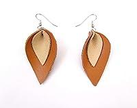 Algopix Similar Product 1 - Leather Petal Earrings, Teardrop, Tan