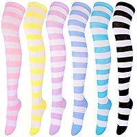 Algopix Similar Product 7 - Aneco 6 Pairs Striped Over Knee High