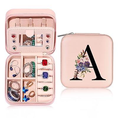 LETURE PU Leather Small Jewelry Box, Travel Portable Jewelry Case for Ring,  Pendant, Earring, Necklace, Bracelet Organizer Storage Holder Boxes (Pink)