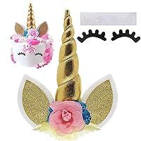 Algopix Similar Product 19 - Unicorn Cake Topper with EyelashesGold