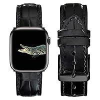 Algopix Similar Product 2 - Black Crocodile Leather Band Compatible