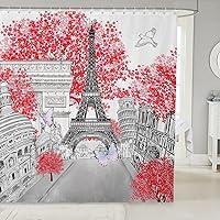 Algopix Similar Product 11 - Eiffel Tower Shower Curtain Red Cherry