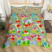 Algopix Similar Product 9 - Kids Car Bedding Set Full Size Road and