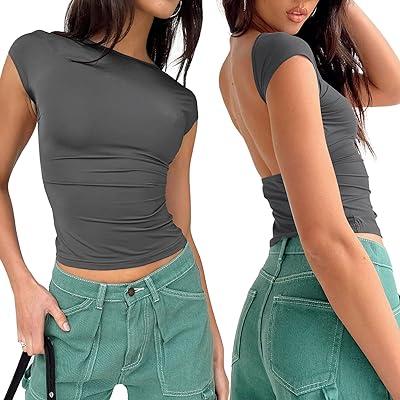 Best Deal for WYNNQUE Summer Tops for Women 2023 Backless Tops Y2k Tops